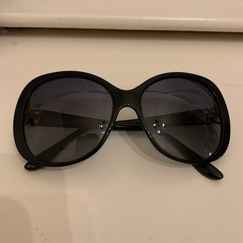 Bvlgari Black Round Sunglasses with Flower Crystals 8171-B 5383/8G